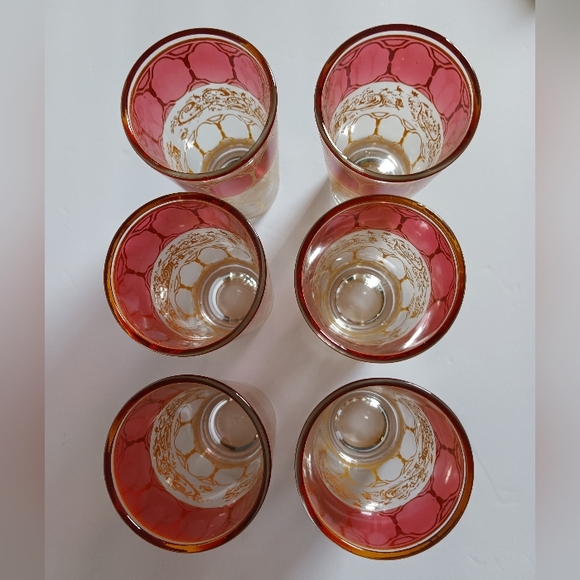 Moroccan Tea / Water / Juice Glasses Cranberry Red With Gold Vine Motif - Picture 6 of 10